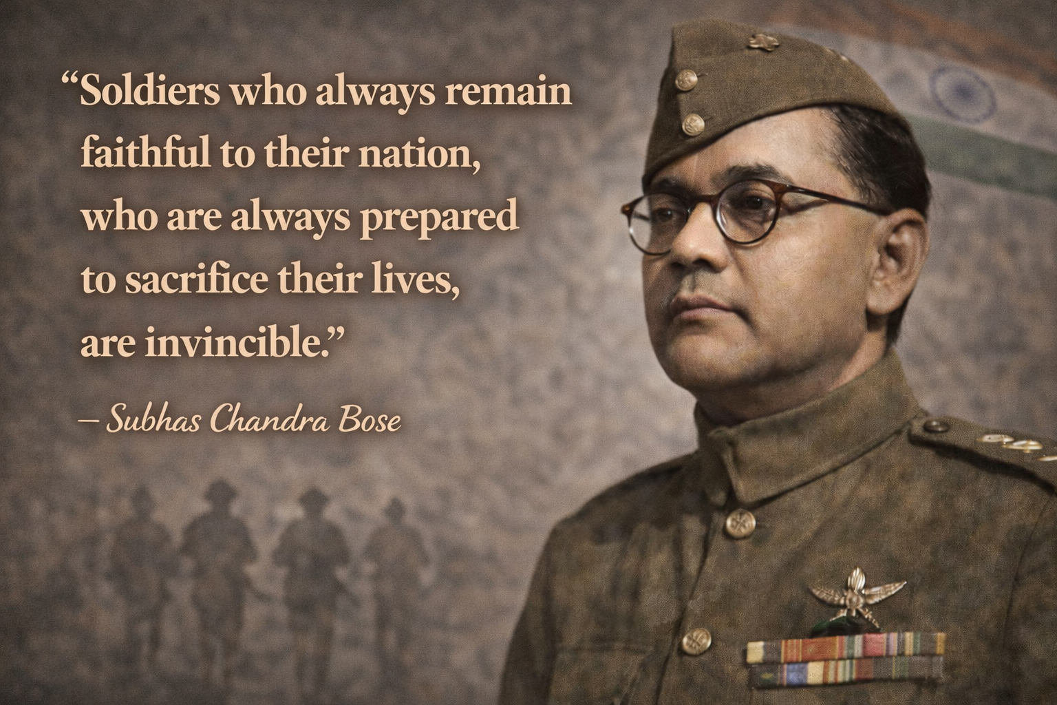 Soldiers who always remain faithful to their nation, who are always prepared to sacrifice their lives, are invincible. – Subhas Chandra Bose